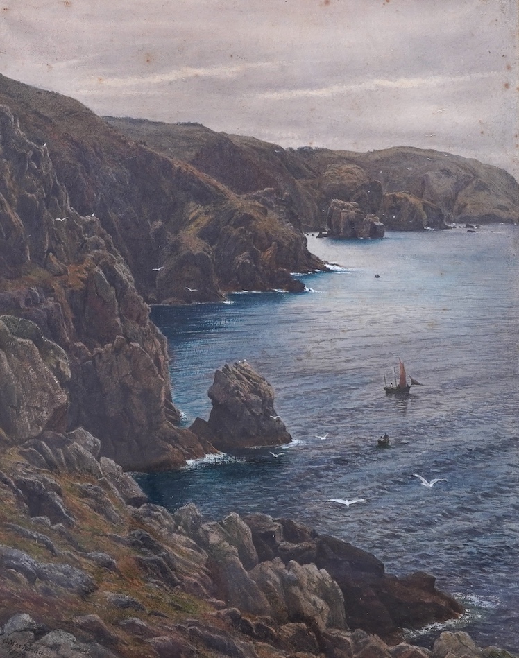 Gertrude Martineau (1837-1924), Rocky Coastal View, signed and dated G. Martineau, 1875 lower left, watercolour heightened with white, 45.5 x 35.5cm